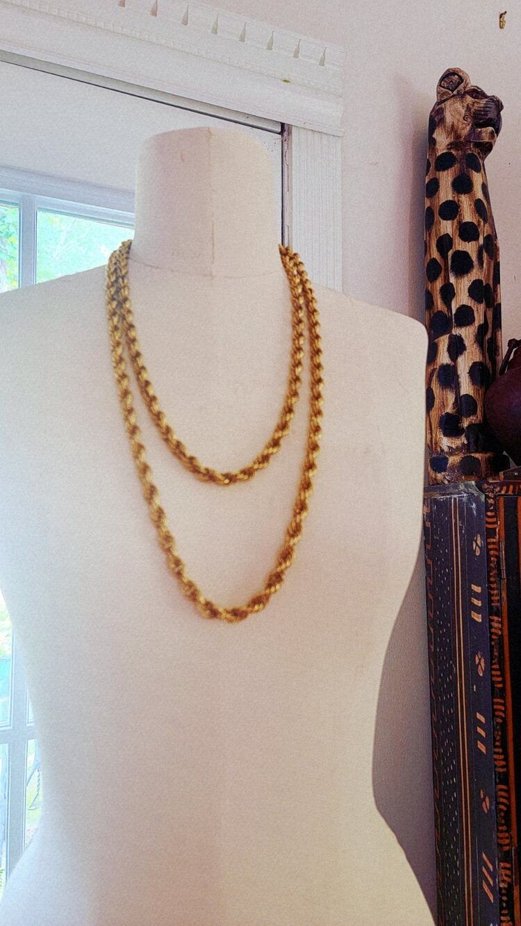 Vtg Lord & Taylor 56" Long Wraparound Rope Goldtone Necklace